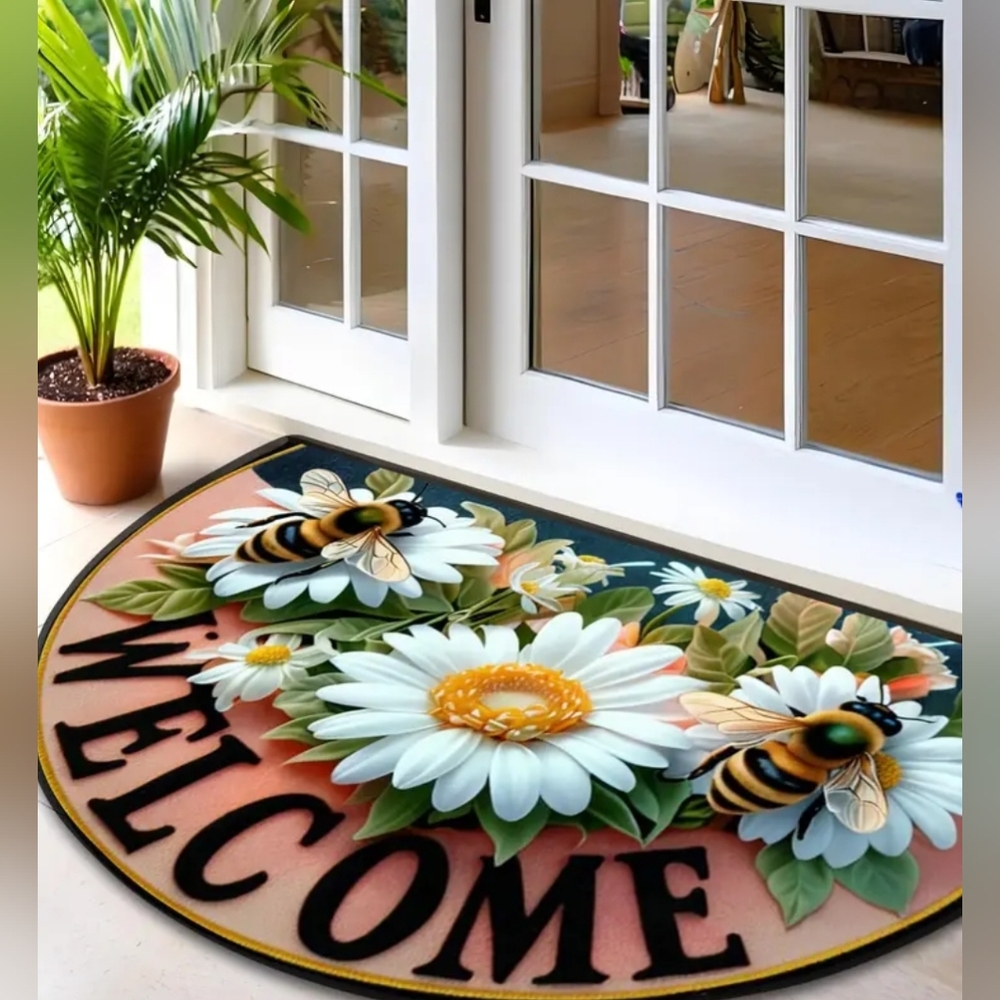 Floral Welcome Home Flowers & Bees Doormat